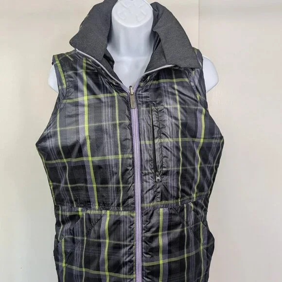 Nike Women’s M Reversible Golf Vest Gray Purple Green Plaid Full Zip Pocket Hood - Picture 2 of 10